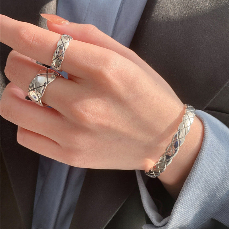 Personality Rhombus Design Sense Minority Simple Light Luxury Wide Narrow Ring