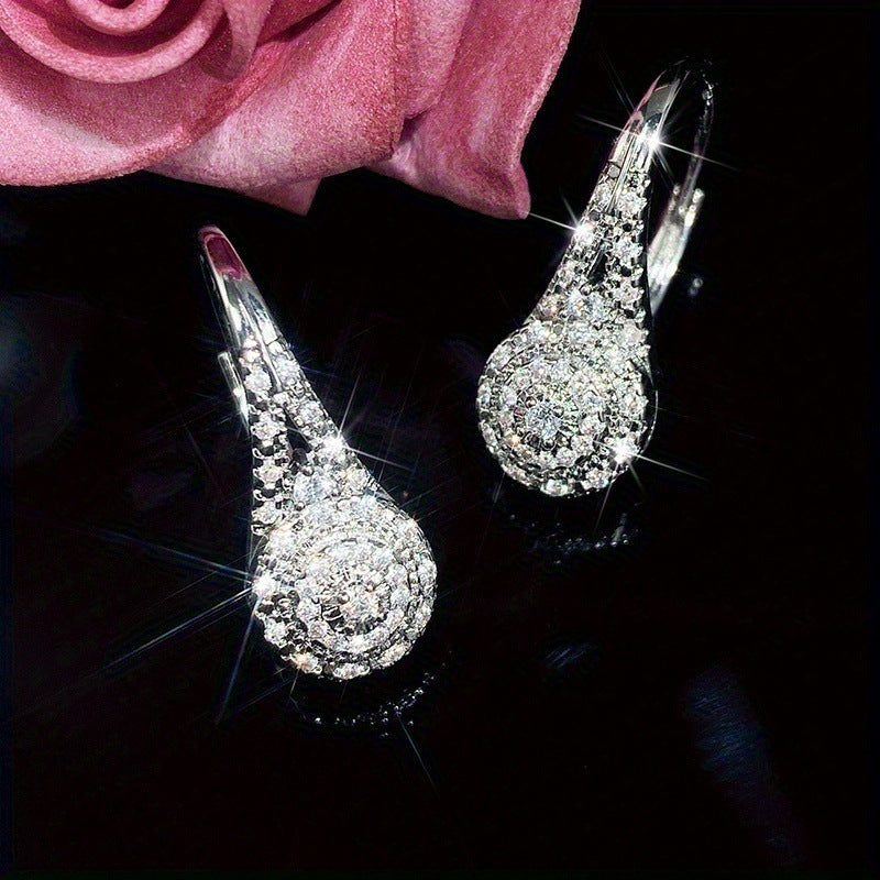 Arrows Round Full Rhinestone Zircon White Gold Plated Fashion Banquet Earrings