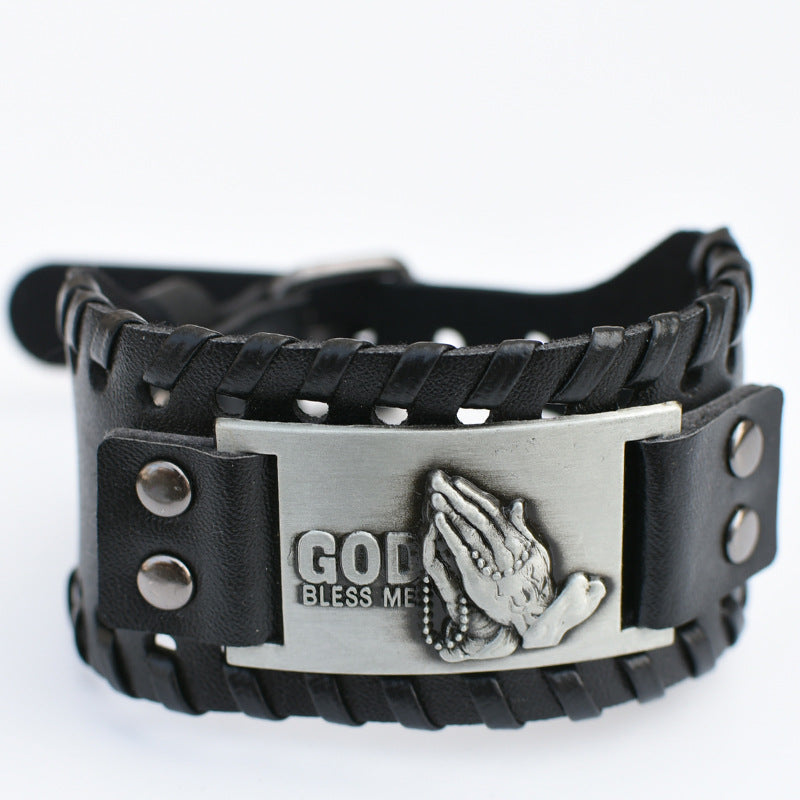 Men's Retro Viking Totem Leather Wolf Head Bear Claw Gossip Lucky Bracelet