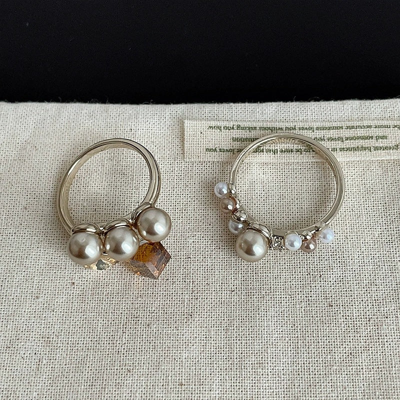 Champagne Gold Pearl Crystal Female High Sense Affordable Luxury Fashion Ring