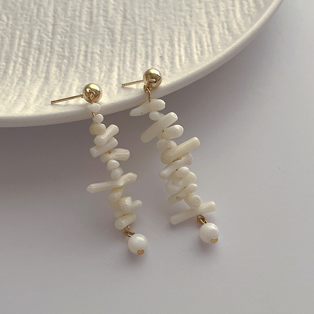 Pearl Tassel Female Sier Needle Personality Earrings
