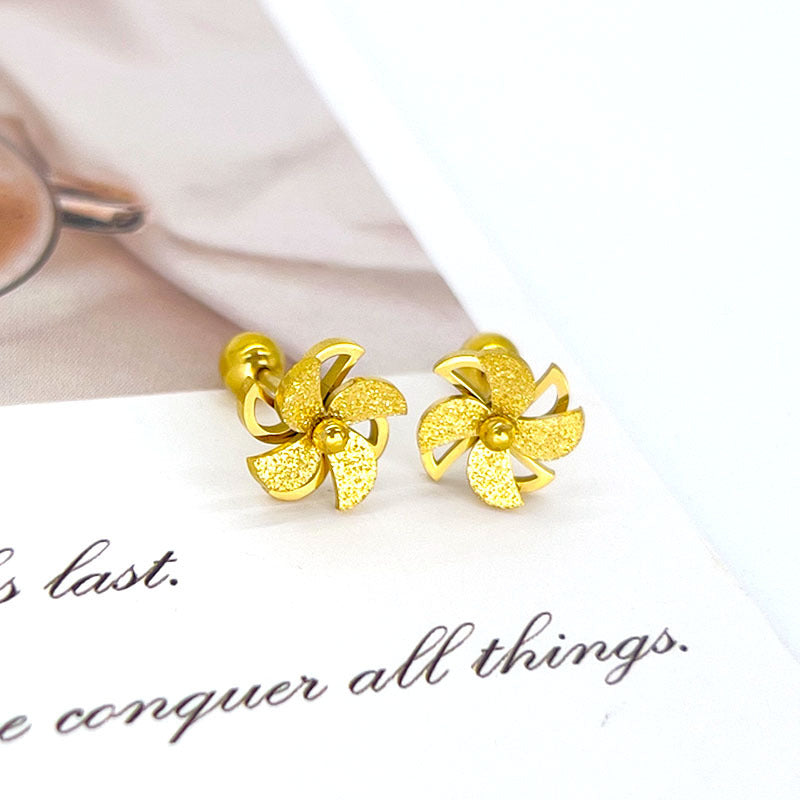 Women's Steel Frosted Gold Clover Lines Rose Temperamental Tassels Stainless Long Ear Line
