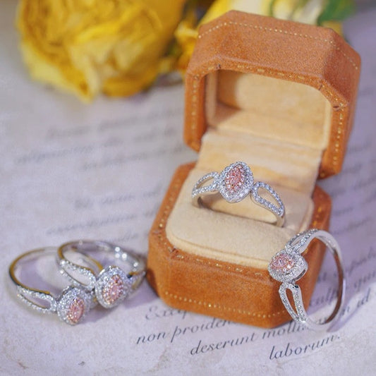 Pink Crystal Hao Diamond Egg-shaped Angel Wings Female Ring