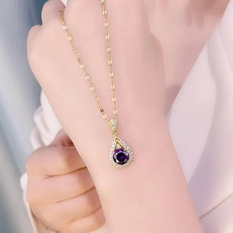 Women's Zircon Ornament Purple Light Luxury Clavicle Necklaces