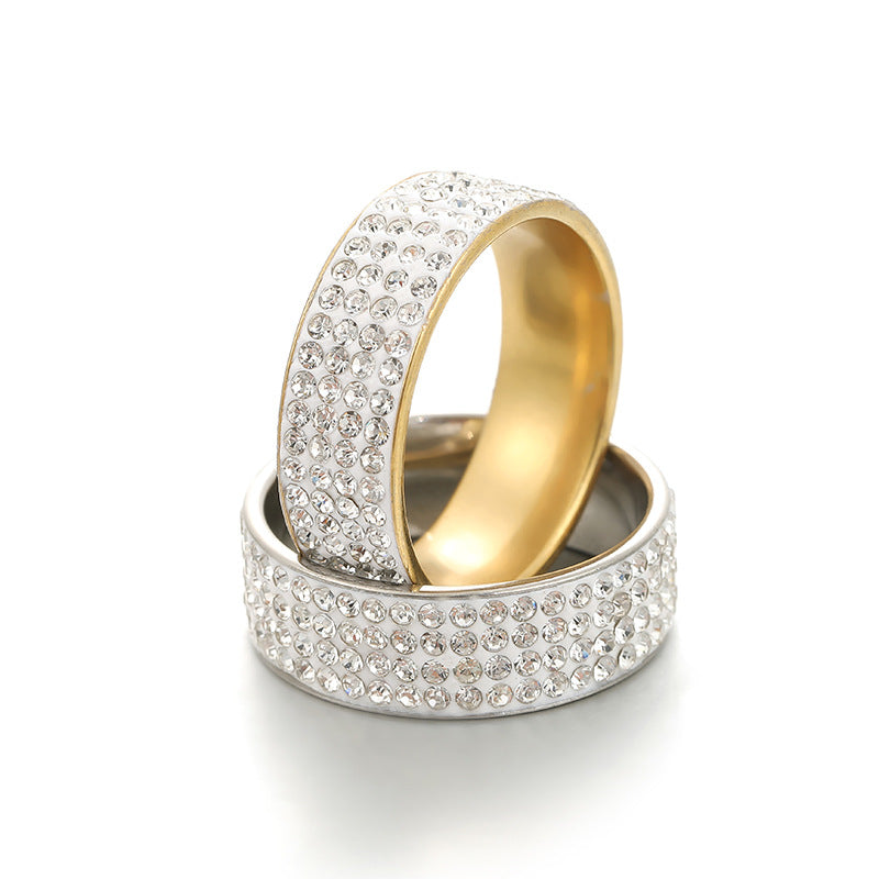 Men's Row Clay Diamond Titanium Steel Simple Rings