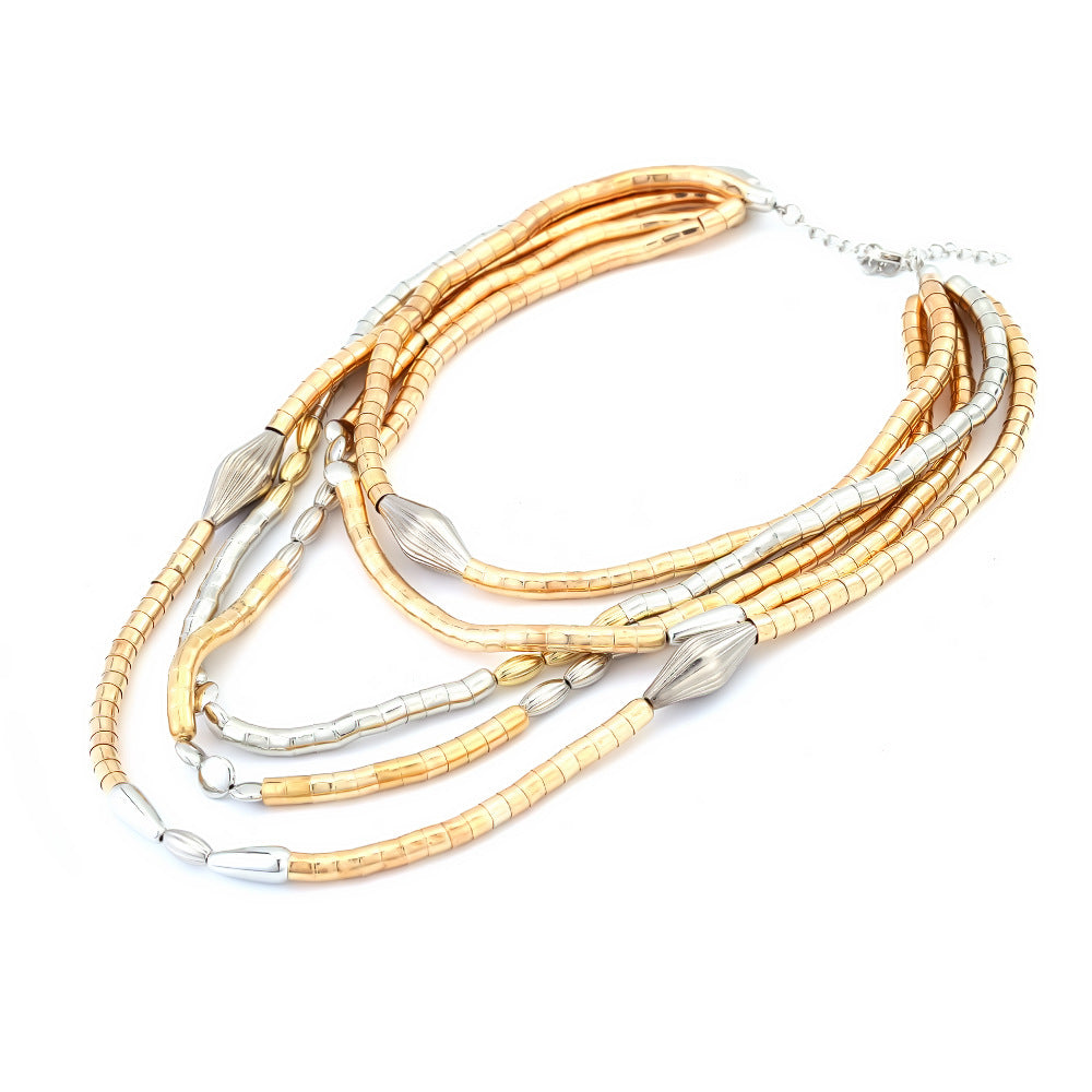 Design Contrast Color Handmade Beaded Waterfall Stitching Necklace