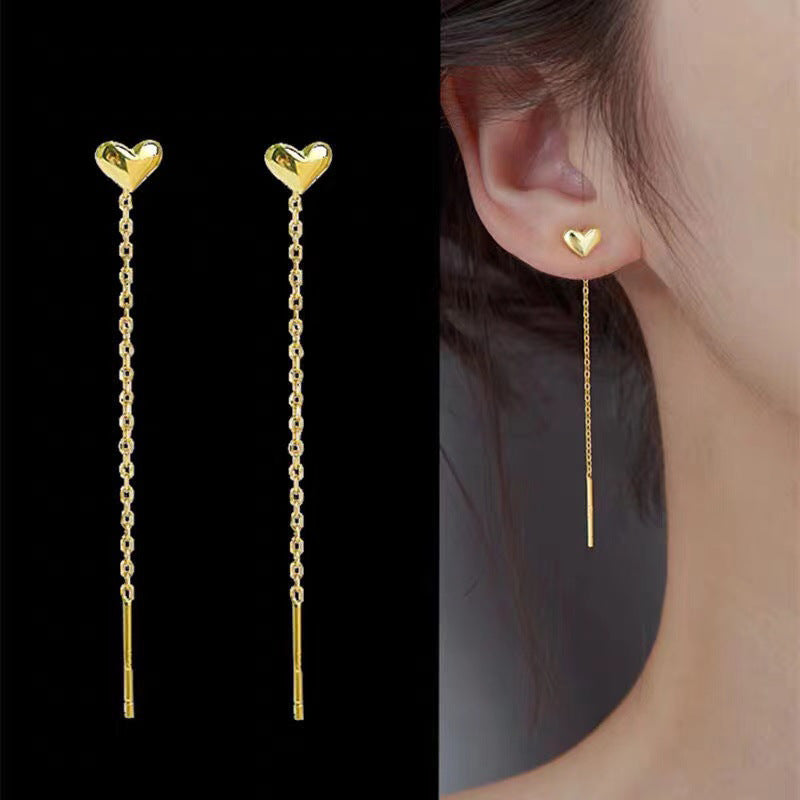 Solid Heart Tassel Peach Gilded Heart-shaped Ear Line