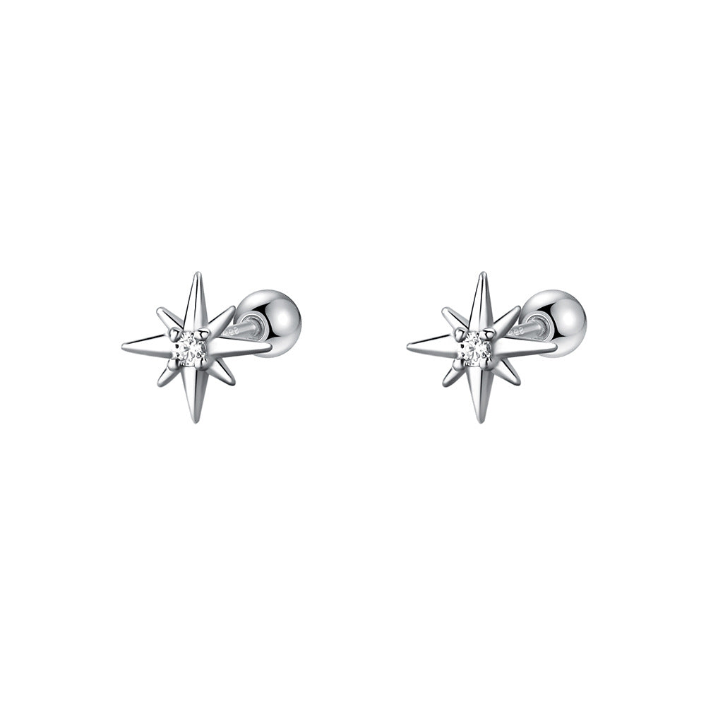 Women's Zircon Eight Awn Star Screw Korean Earrings