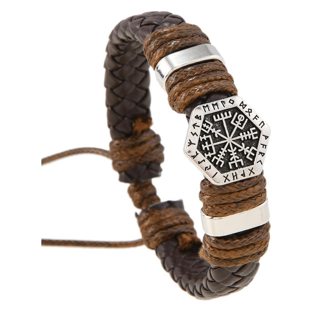 Men's Vintage Hand-woven Beads Metal Scripture Leather Bracelets