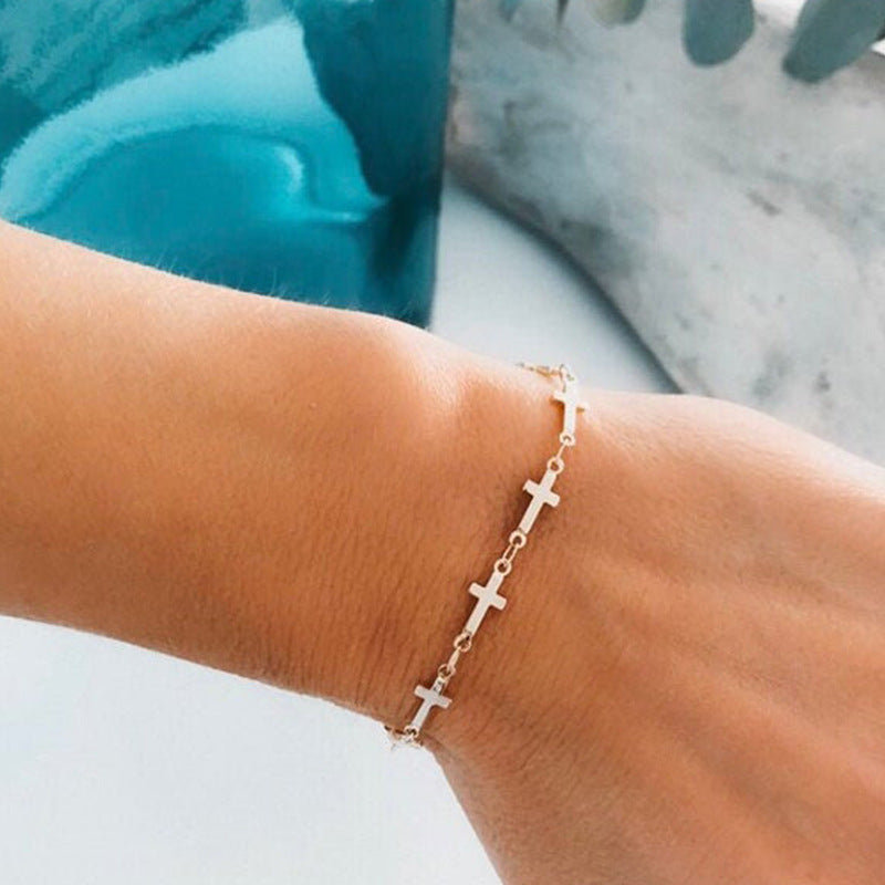 Popular Bohemian Style Metal Cross Chain Bracelet