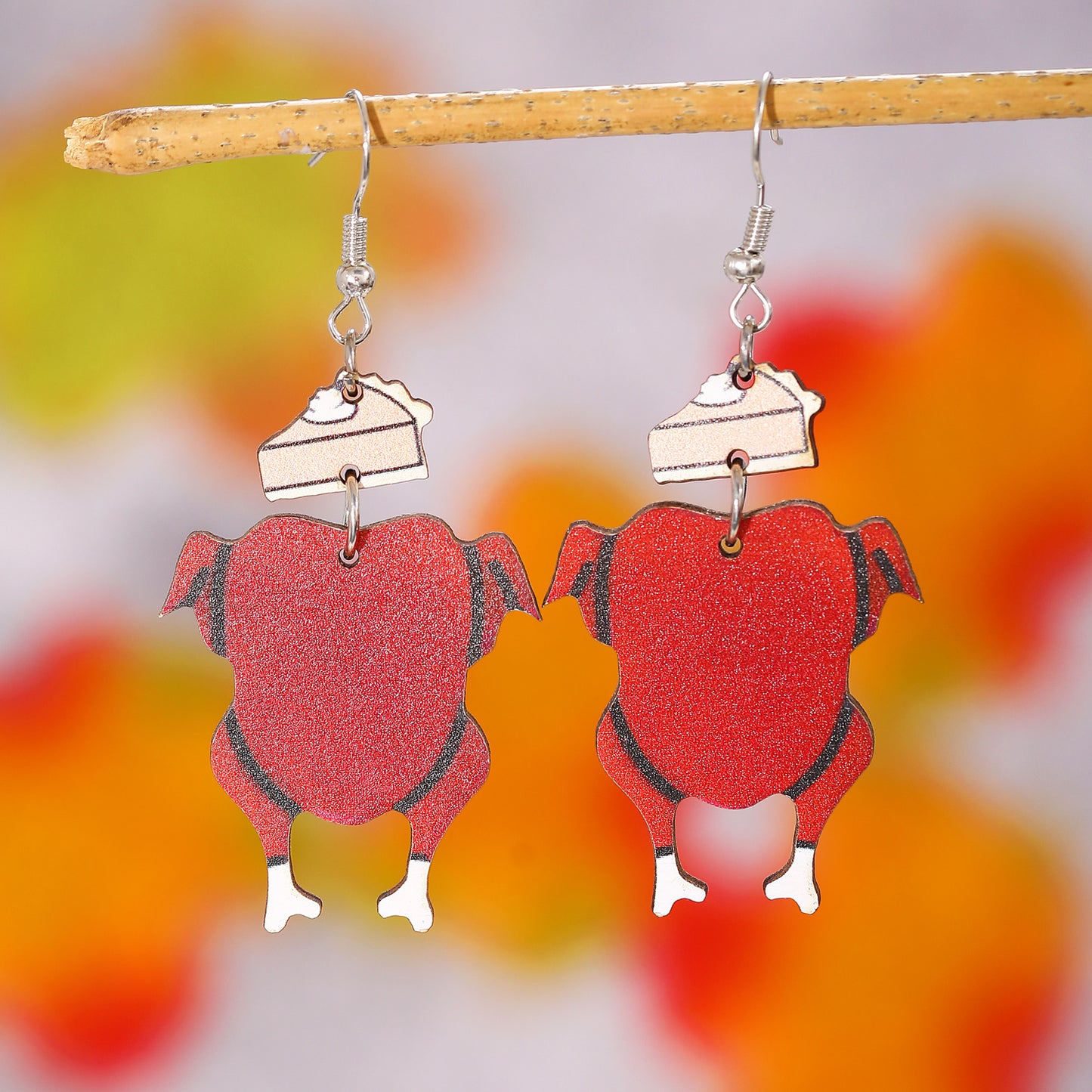 Autumn Thanksgiving Day Pumpkin Pie Turkey Earrings