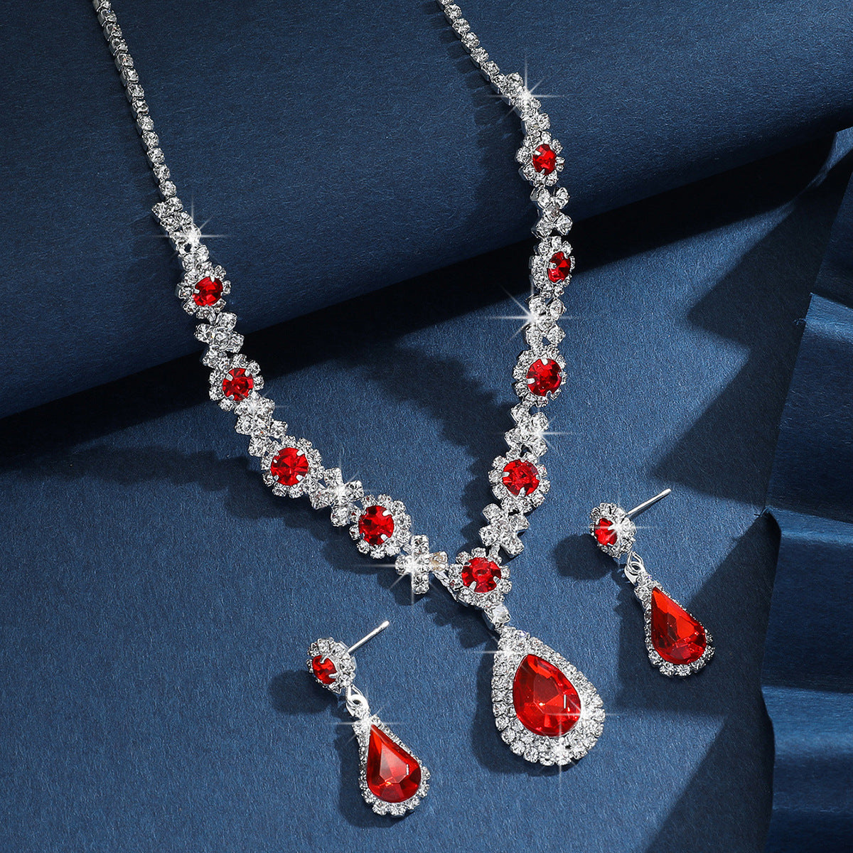 Women's Bridal Crystal Water Drop Two-piece Jewelry Set