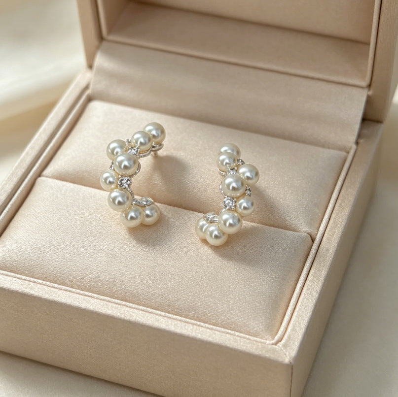 Temperament Inlaid Zircon Delicate Pearl High-grade Light Luxury Korean Style Stud Earrings