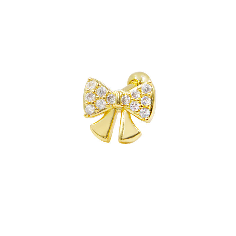 Three-dimensional Moon Ear Bone Nail Bow Stud Earrings