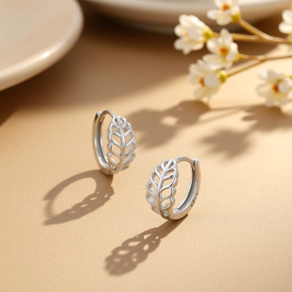 Personality Leaves Hollow Design Clip High Sense Simple Earrings