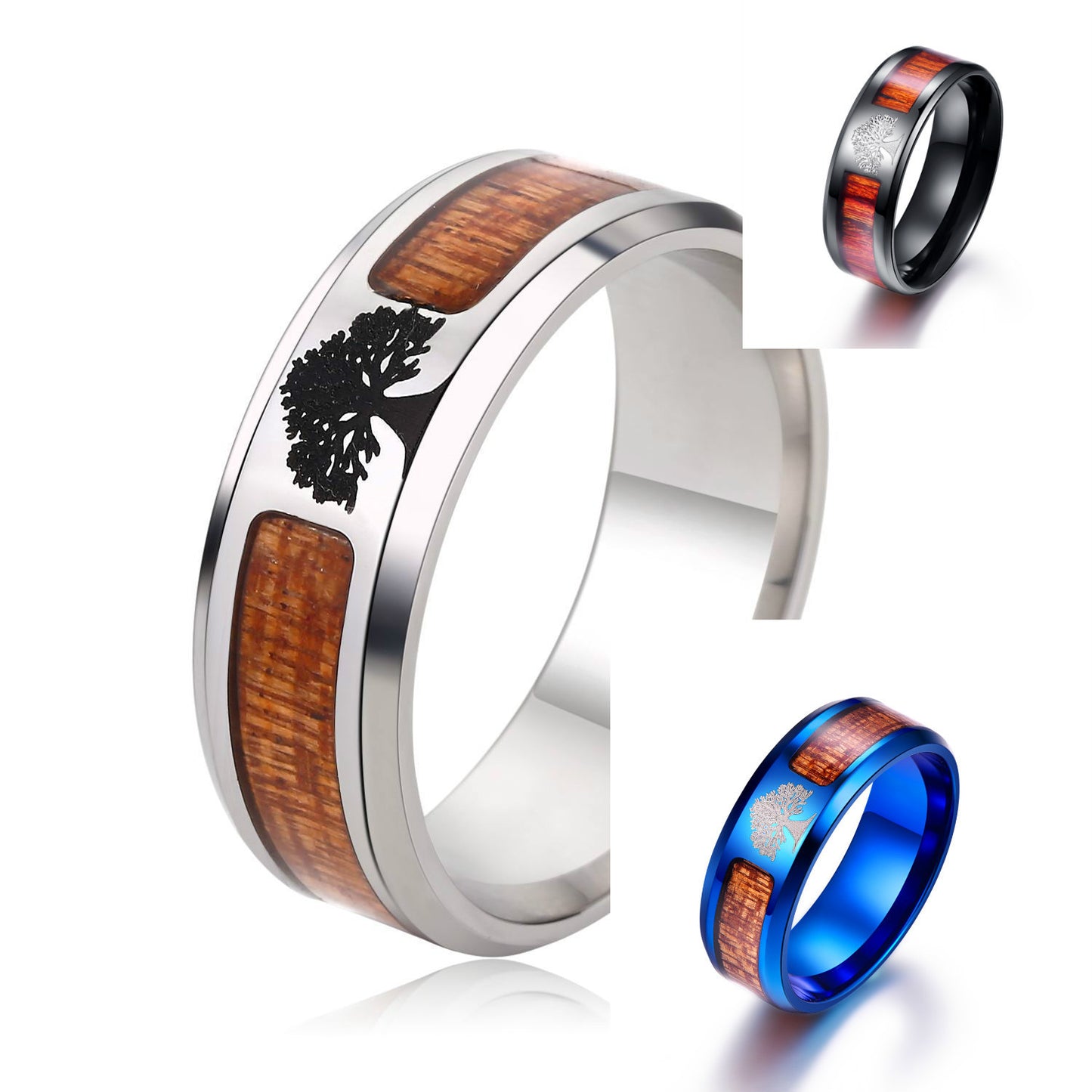 Men's Fashion Simple Titanium Steel Half Sapele Wood Leather Can Be Rings