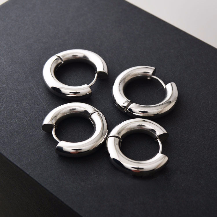 Women's Heavy Texture Round Stainless Steel Ear Clip Earrings