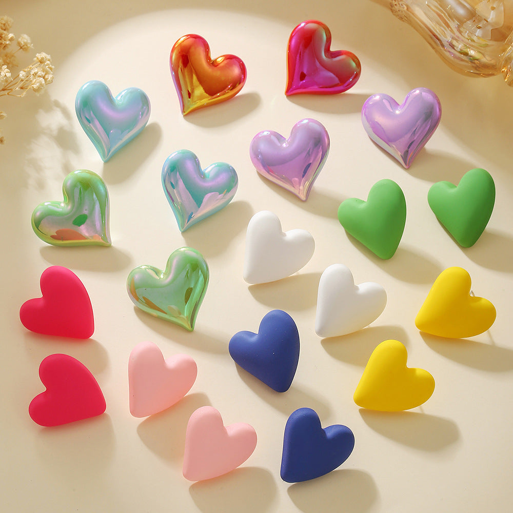 Women's Color Crooked Love Heart Casual Sweet Earrings