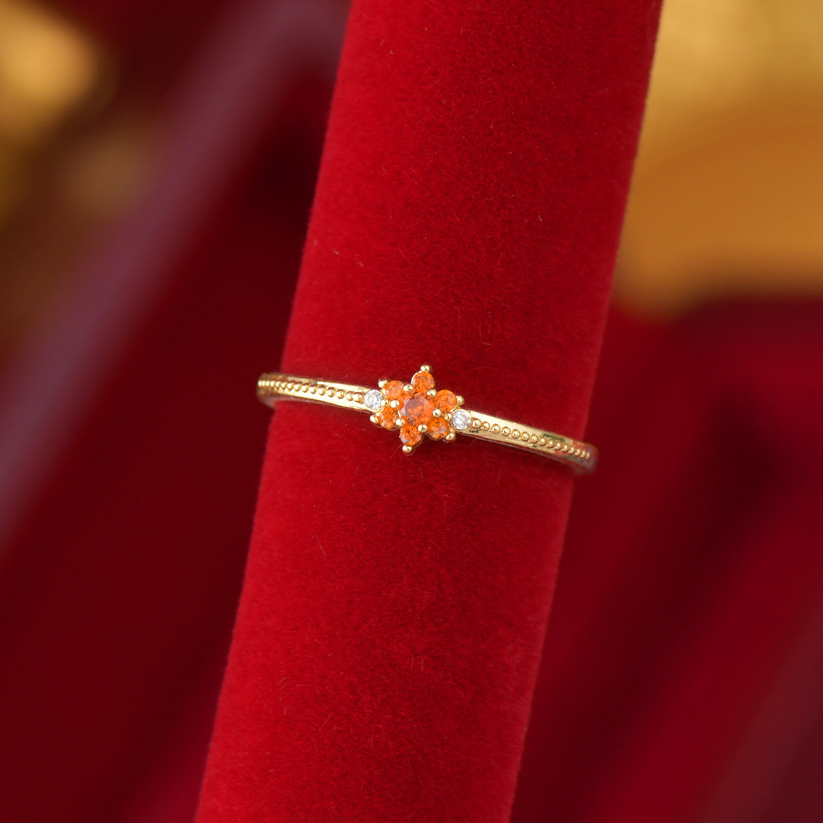 Zircon Real Gold Electroplated Open Female Temperament Light Luxury Design Ring