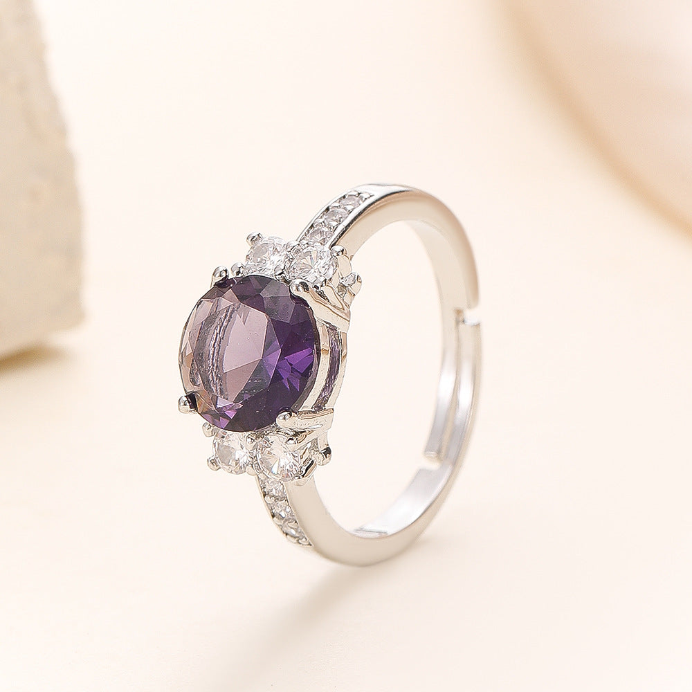 Sapphire Blue Crystal Zircon Female White Plated Golden Rings