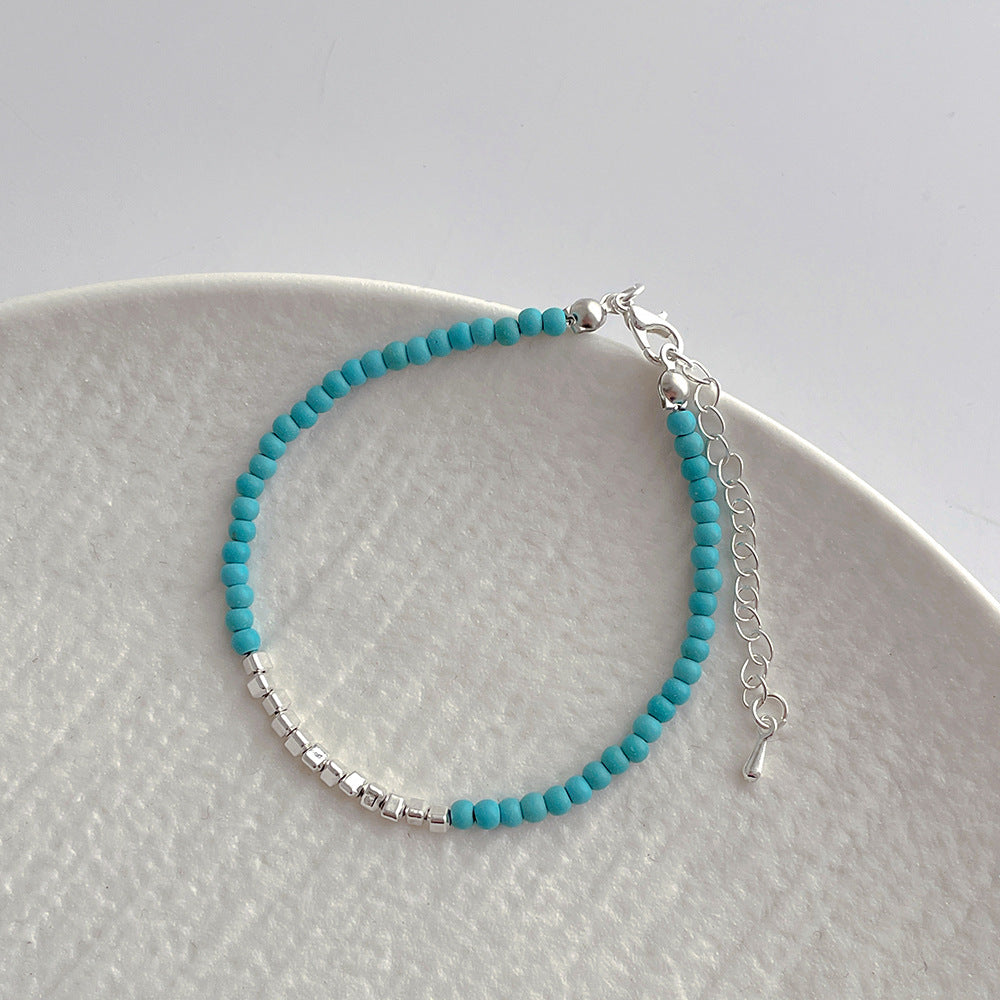 Turquoise Stitching Small Pieces Of Sier Very Fine Vintage Necklace