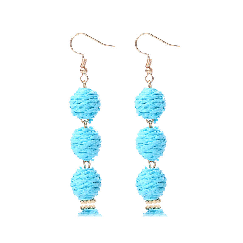 Raffia Round Long Eardrops Bohemian Retro Earrings