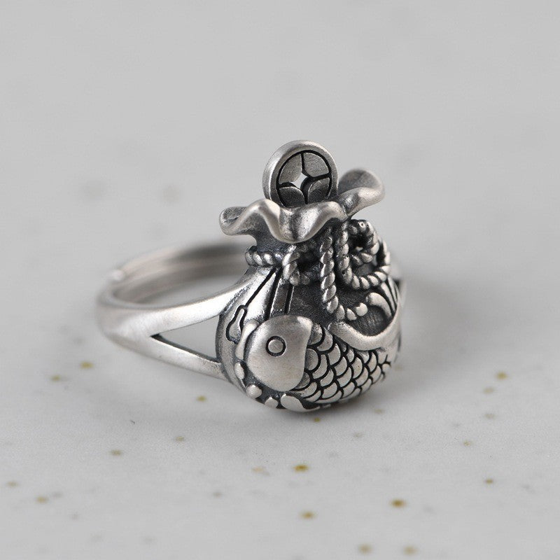 Enamel Color Auspicious Gradient Lucky Koi Chinese Ring