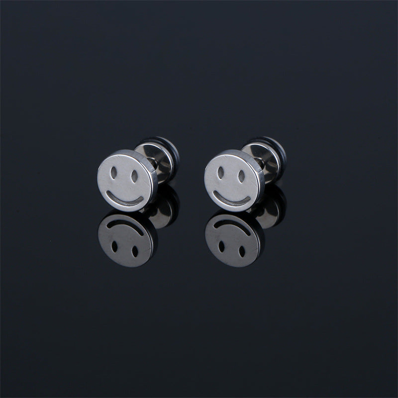 Korean Style Stainless Steel Bone Simple Round Smiley Face Personality Ear Buckle