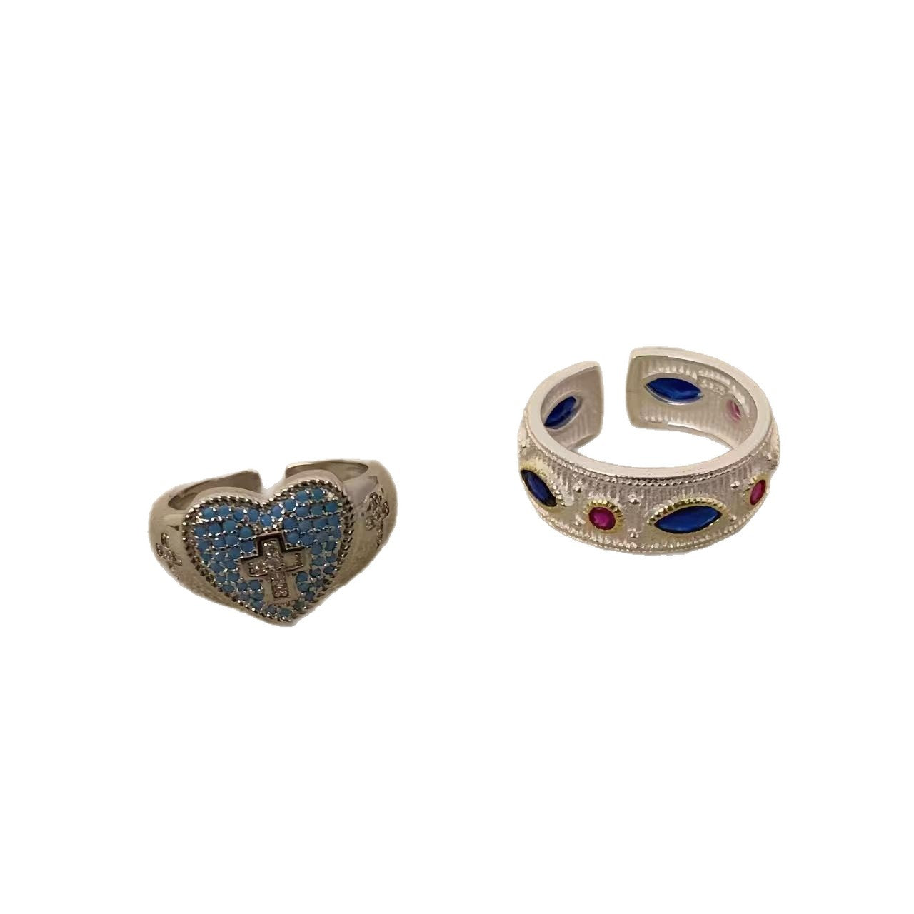 Korean Style Blue Cross Lace Niche Color Zirconium Ring