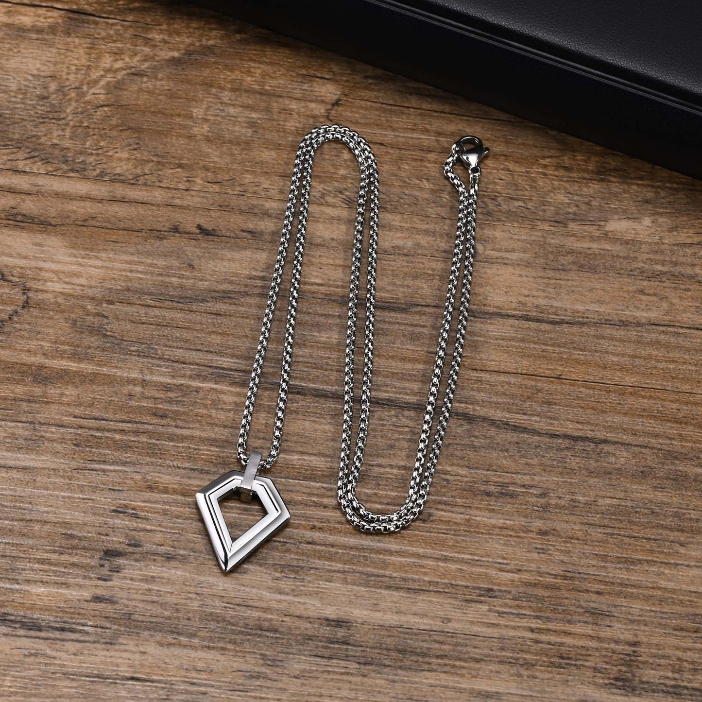 Men's Steel Geometric Oval Rectangular Diamond Simple Pendants