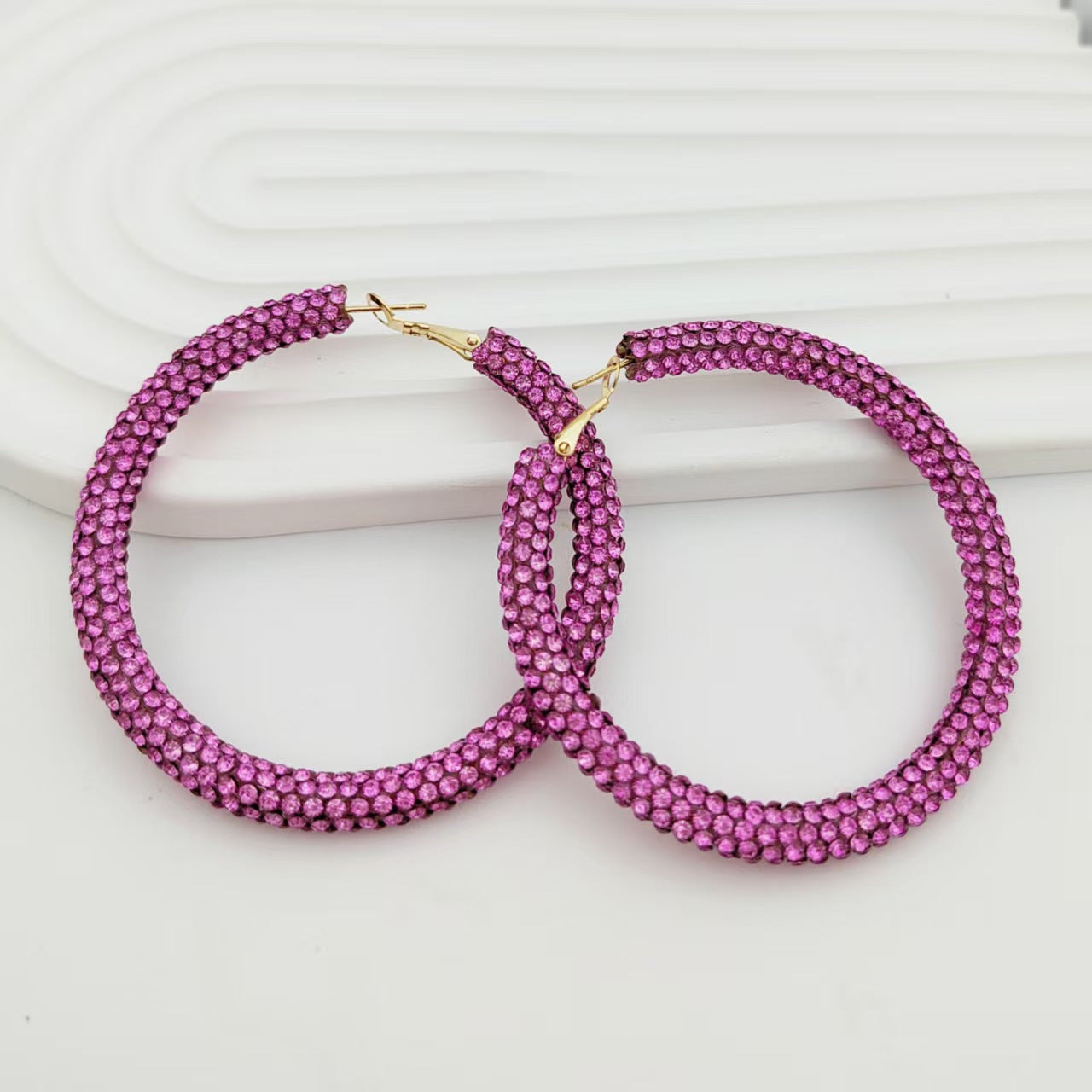 Splendid Diamond Shiny Big Circle Affordable Luxury Fashion Rhinestone Color Earrings