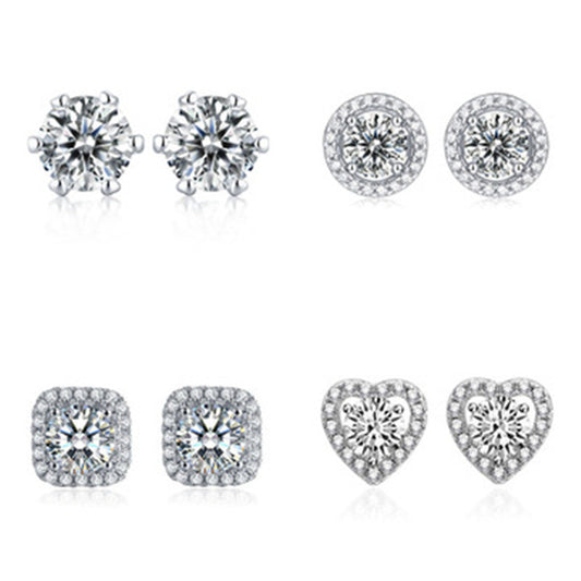 Live Simulation Moissanite Female With Hearts Sterling Stud Earrings
