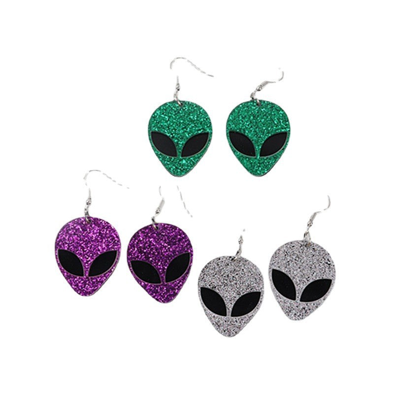 Alien Glitter Mask Fashion Spaceman Simple Stylish Earrings