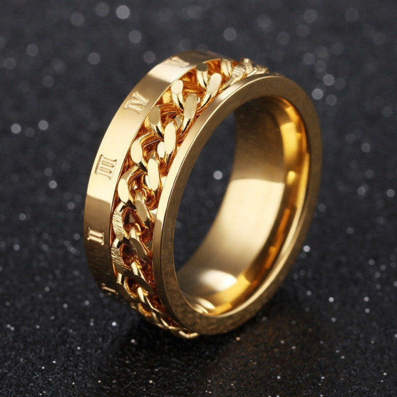 Men's Stainless Steel Ornament Pressure Pattern Rotatable Rings