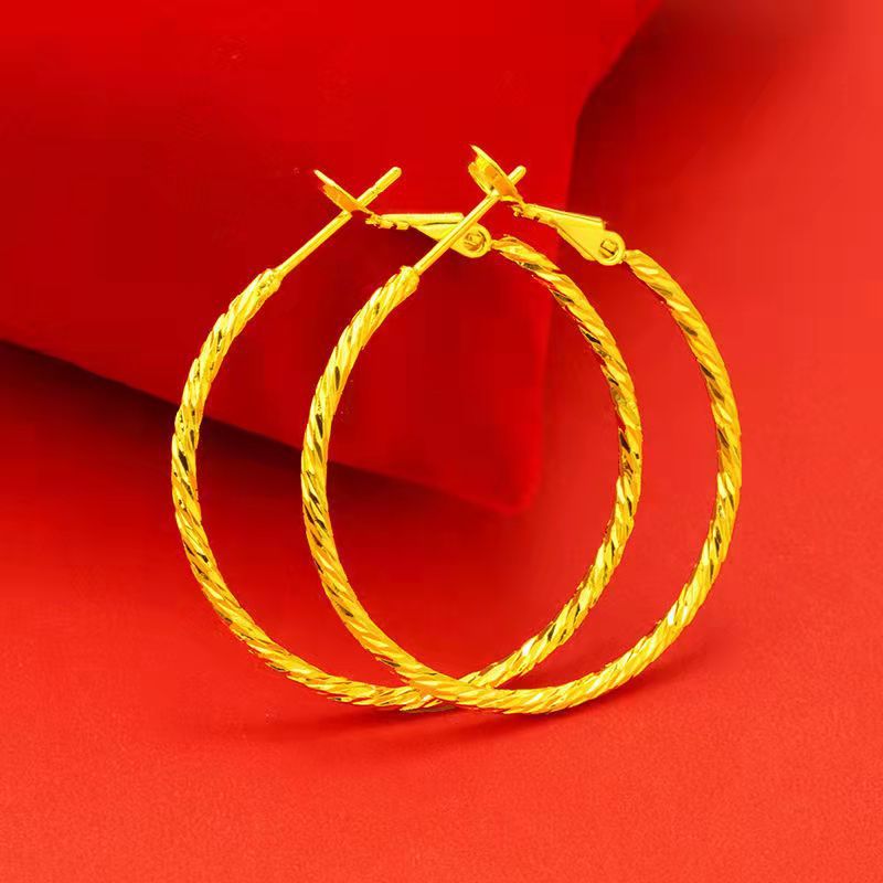 Simple Alluvial Gold Starry Big Circle Exaggerated Ear Large Earrings
