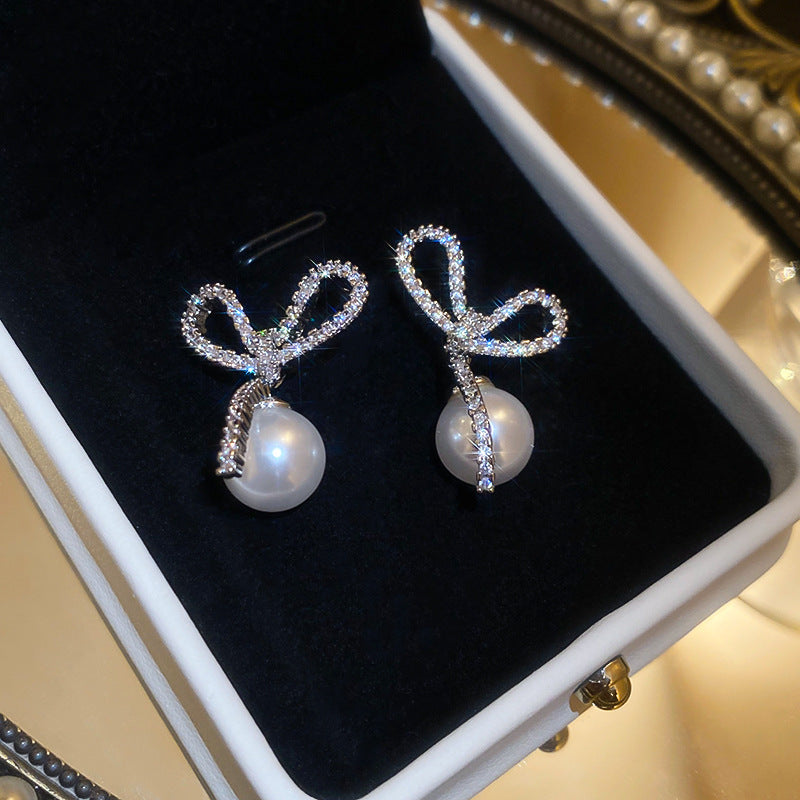 Korean Style White Zircon High-grade Simple Personalized Design Sense Earrings