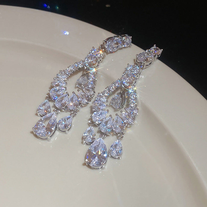 Korean Style White Zircon High-grade Simple Personalized Design Sense Earrings
