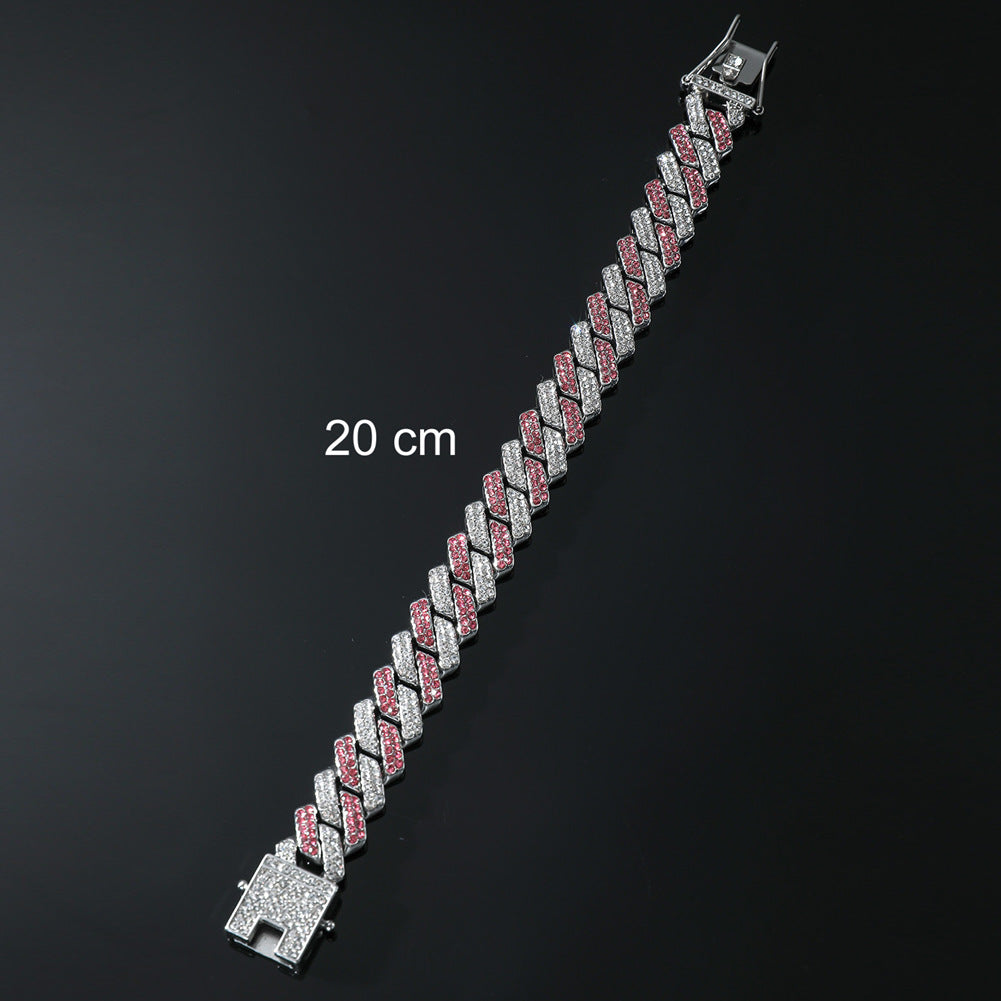 Women's & Men's Hop Style Cuban Link Chain Full Diamond Double Bracelet