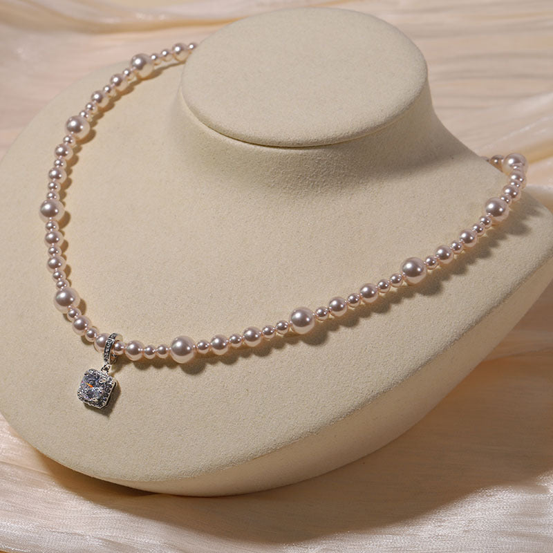 Women's Square Diamond Natural Shell Pearls Pearl Necklaces