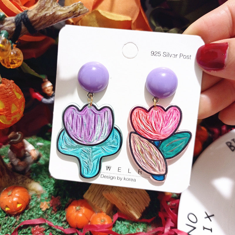 Women's Acrylic Iti Tulip Cute Ceramic Pink Pig Funny Personality Earrings
