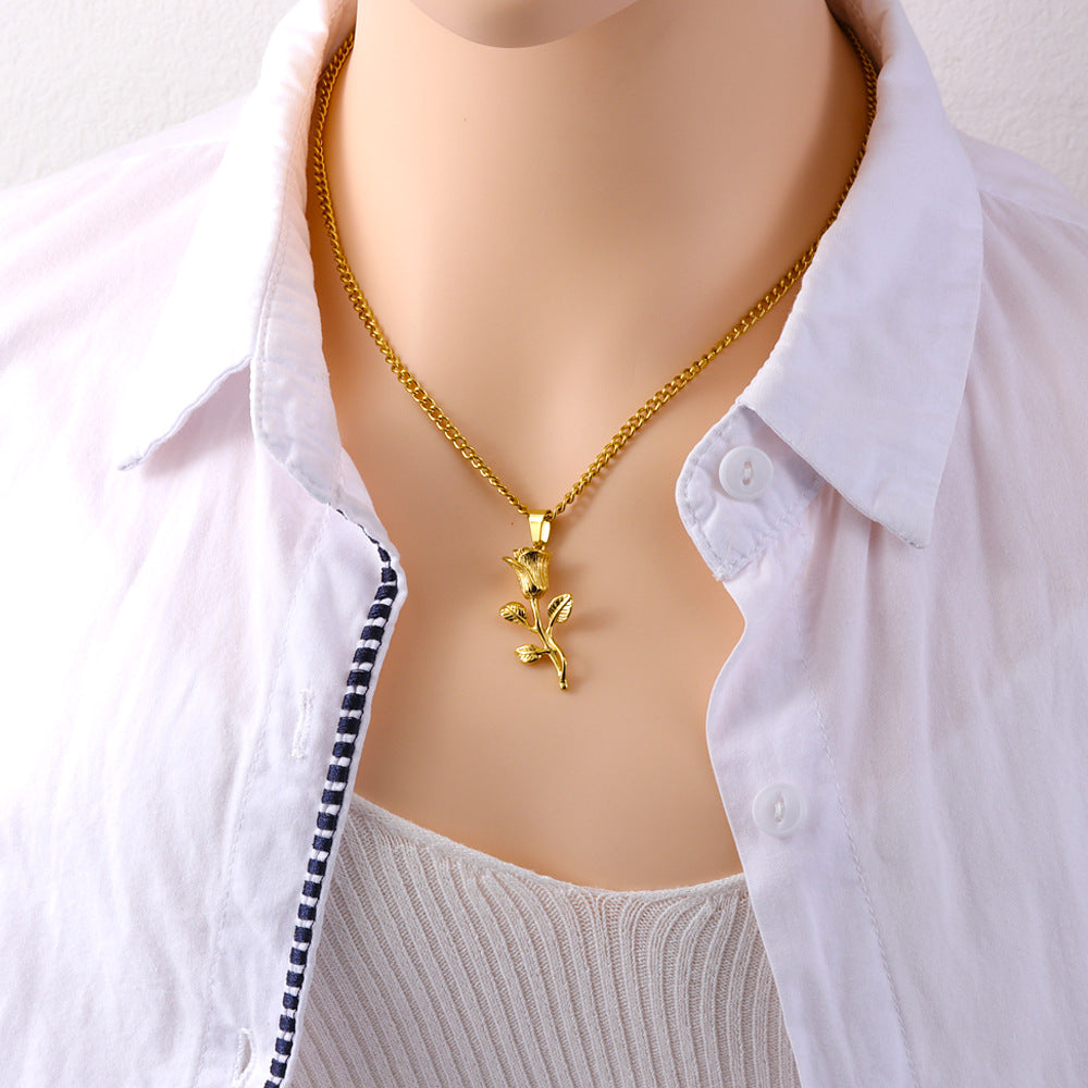 Steel Whole Body Stainless Wind Personalized Three-dimensional Rose Valentine's Day Necklace