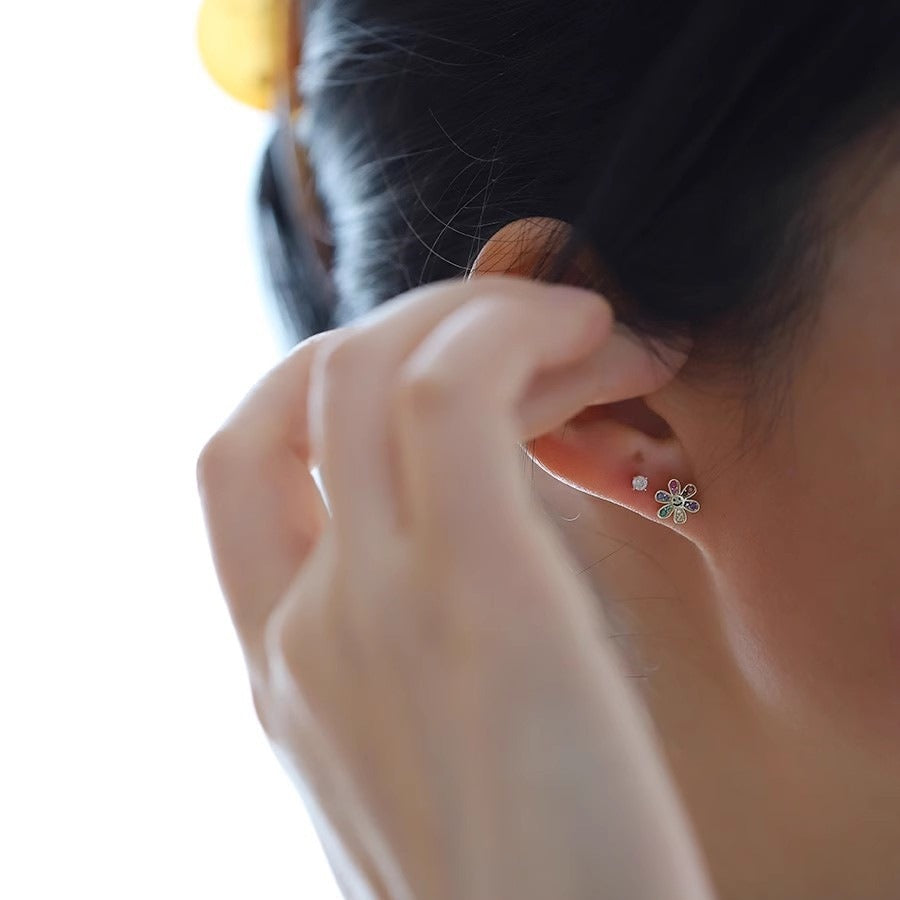 Women's Sterling Sier Gold-plated Smile Flower Cute Good Mood Stud Earrings
