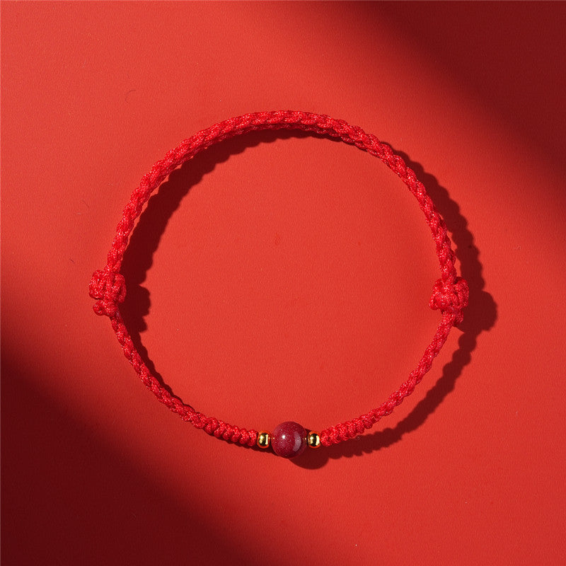 Life Red Rope Woven Cinnabar Jade Ethnic Style Advanced Bracelets