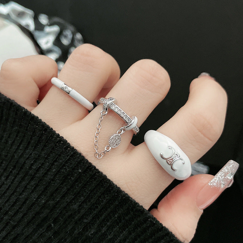 Women's Unique High-grade White Drip Glazed Chain Rings