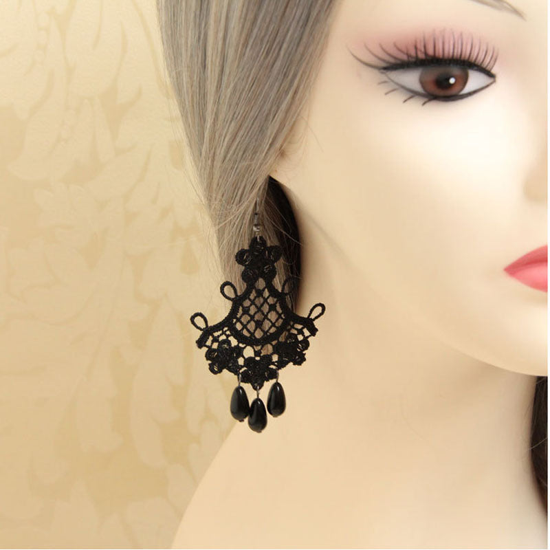 Women's Vintage Fashion Baroque Crystal Eardrops Black Earrings