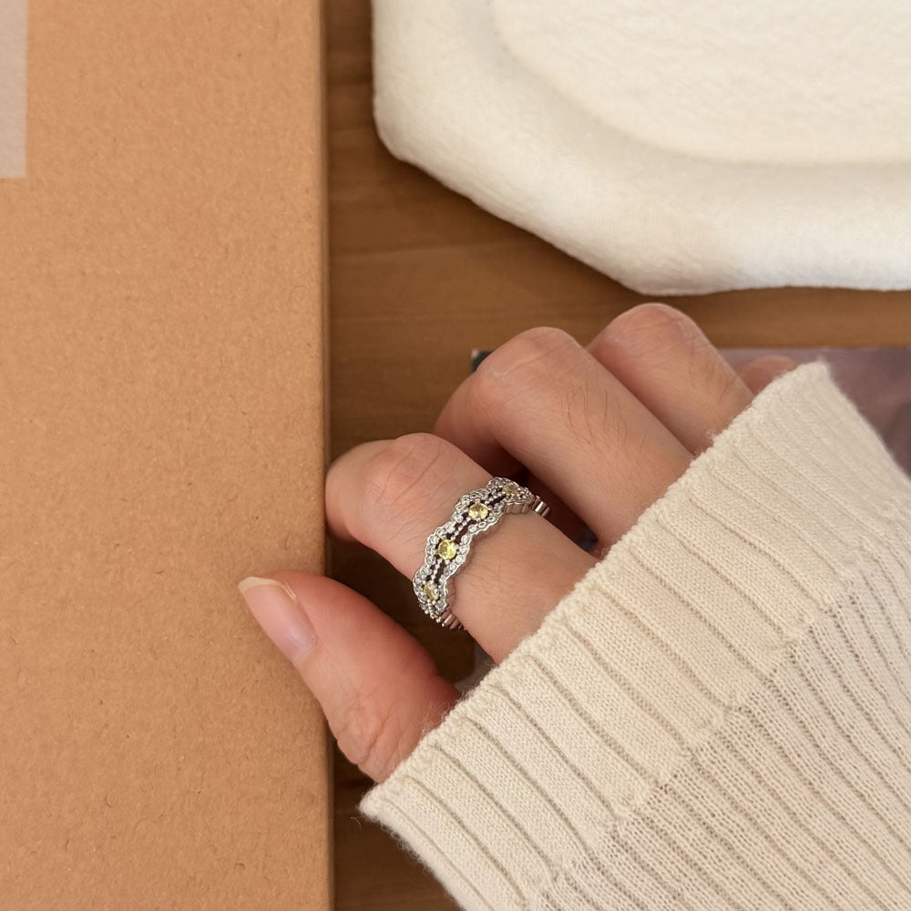 Women's Sier Inlaid Zirconium Love Heart-shaped Fashion Trend Design Twin Ring