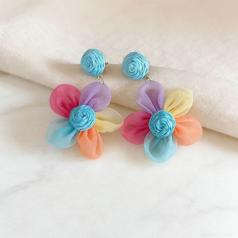 Women's Sier Needle Raffia Net Yarn Flowers For Affordable Luxury Fashion Stud Earrings