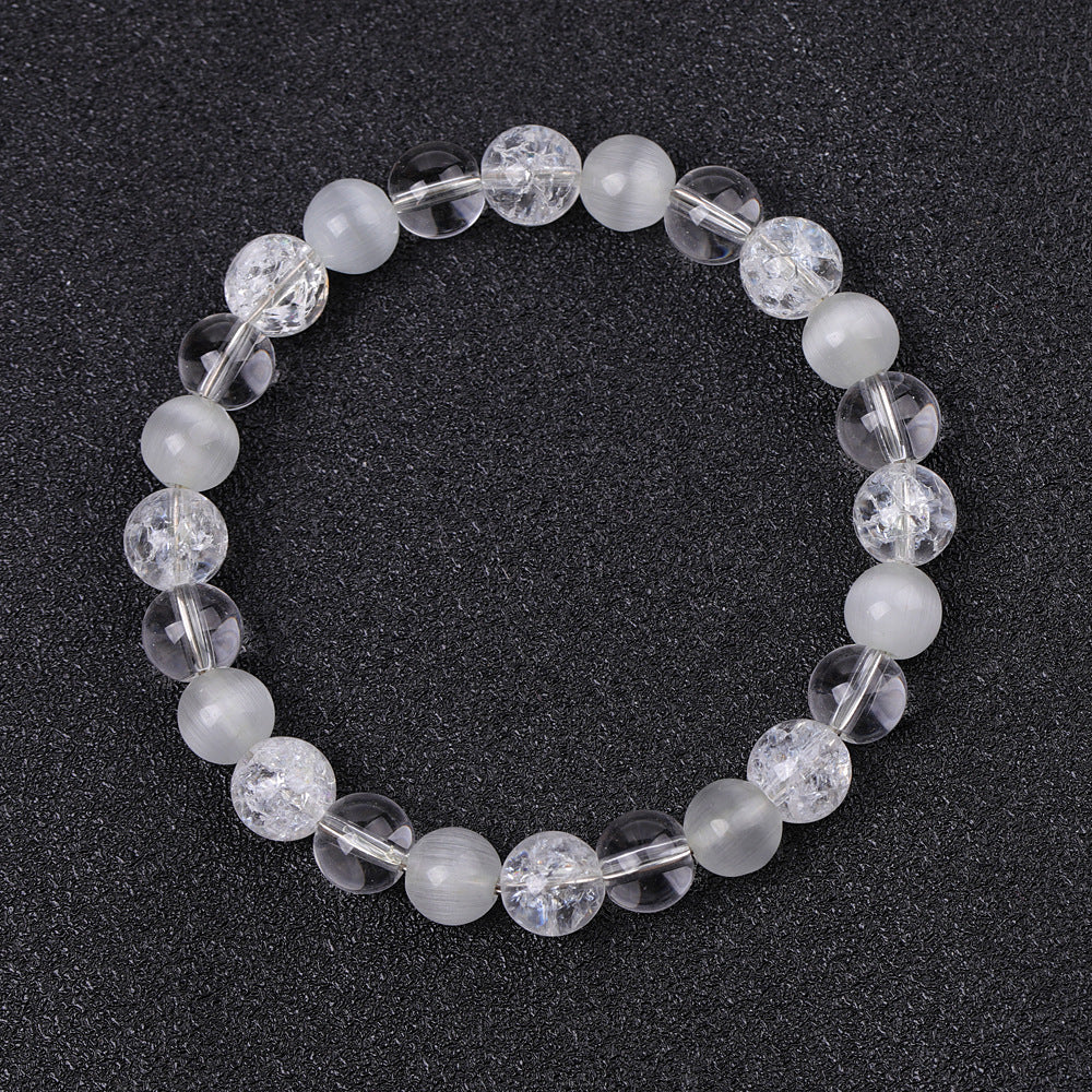Women's & Men's Black Flash Mixed White-barked Pine Volcanic Rock Diamond-shaped Iron Ore Bracelets