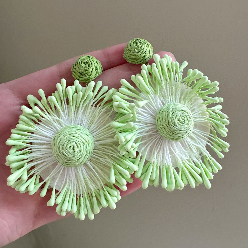 Exaggerated Handmade Raffia Sunflower Unique Travel Earrings