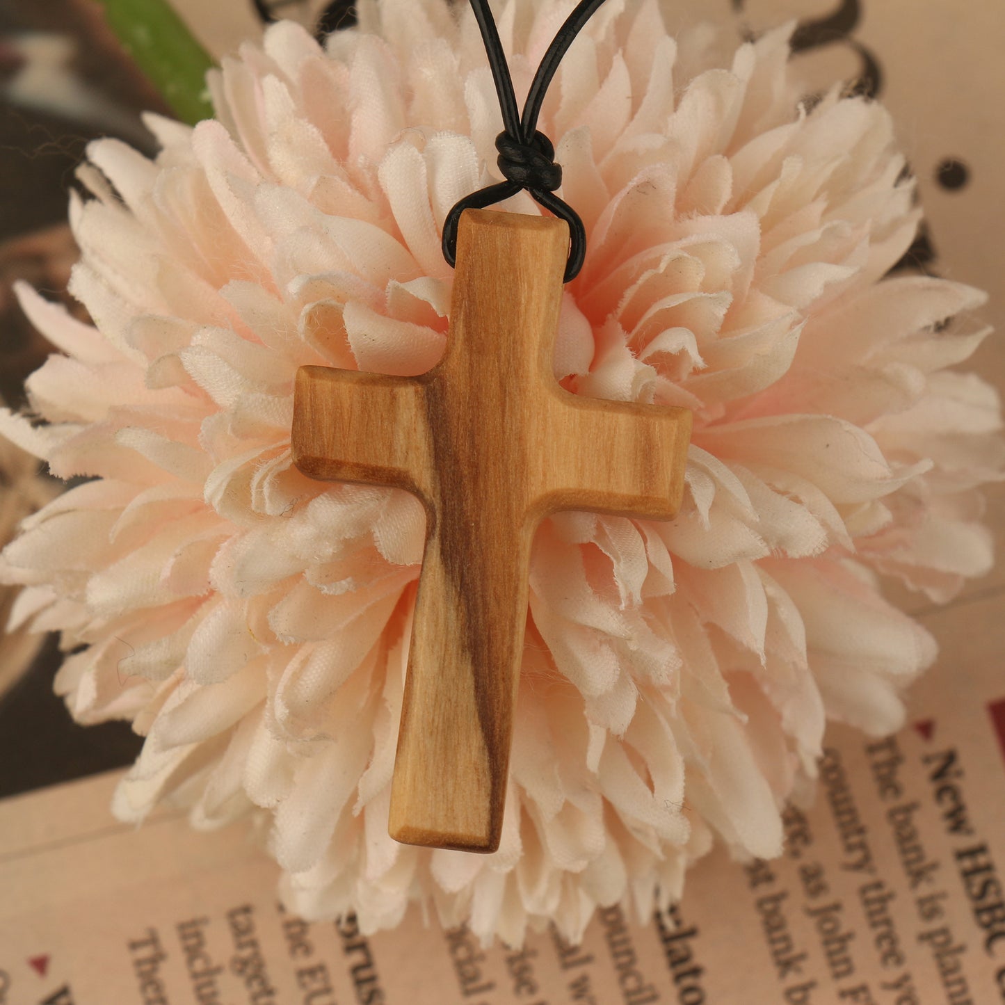 Olive Wood Crafts Solid Cross Sweater Necklace